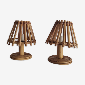 Pair of bamboo lamps