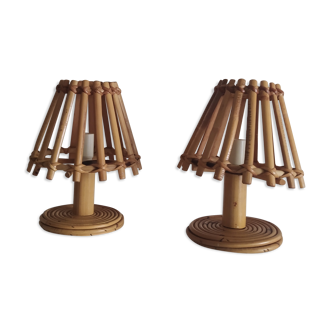 Pair of bamboo lamps