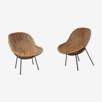 Pair of rattan basket chairs