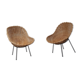 Paire de fauteuils corbeilles en rotin