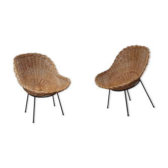 Paire de fauteuils corbeilles en rotin