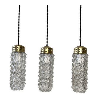 Lot 3 old vintage molded glass pendant lamps