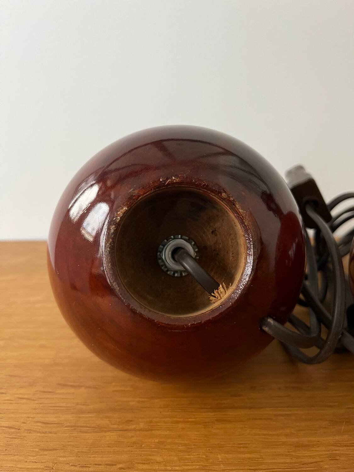 Pair of wooden ball lamp bases