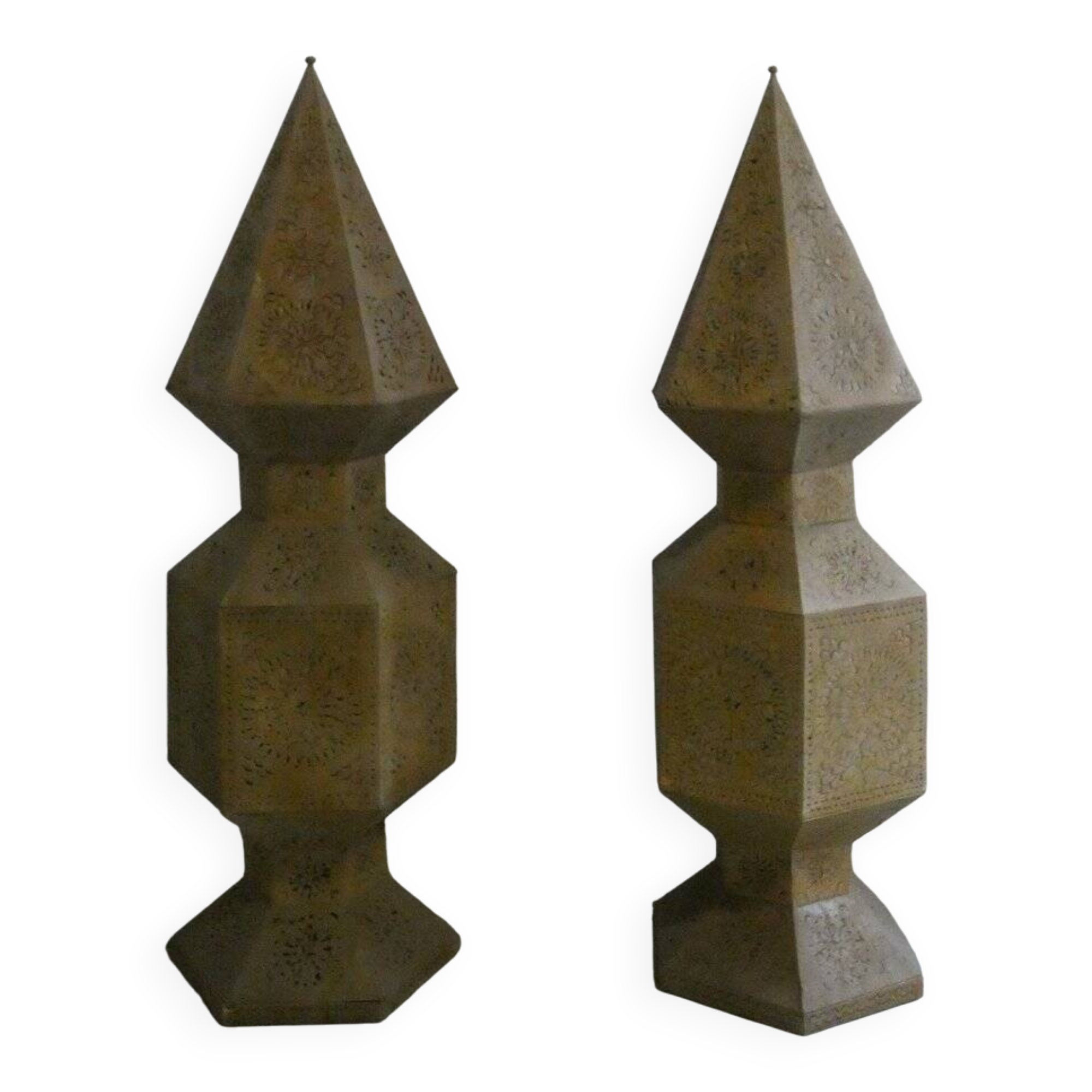 Large openwork metal floor lamps, Morocco, 1980s, set of 2