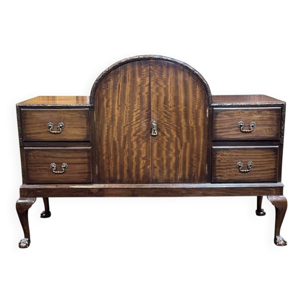 Buffet bar anglais des années 1930 en noyer et acajou
