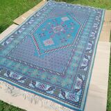 Tunisian carpet in turquoise wool and fuchsia 157x267cm