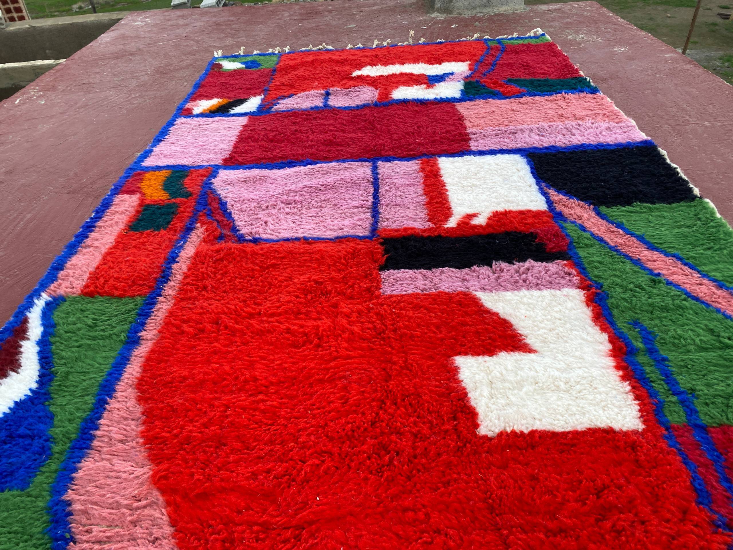 Contemporary Beni Ouarain Rug 300x200 cm – Multicoloured Abstract Patterns