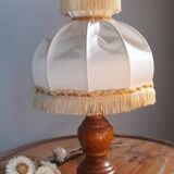 Table lamp foot turned wood, lampshade dome with collar and fringes, 50's years