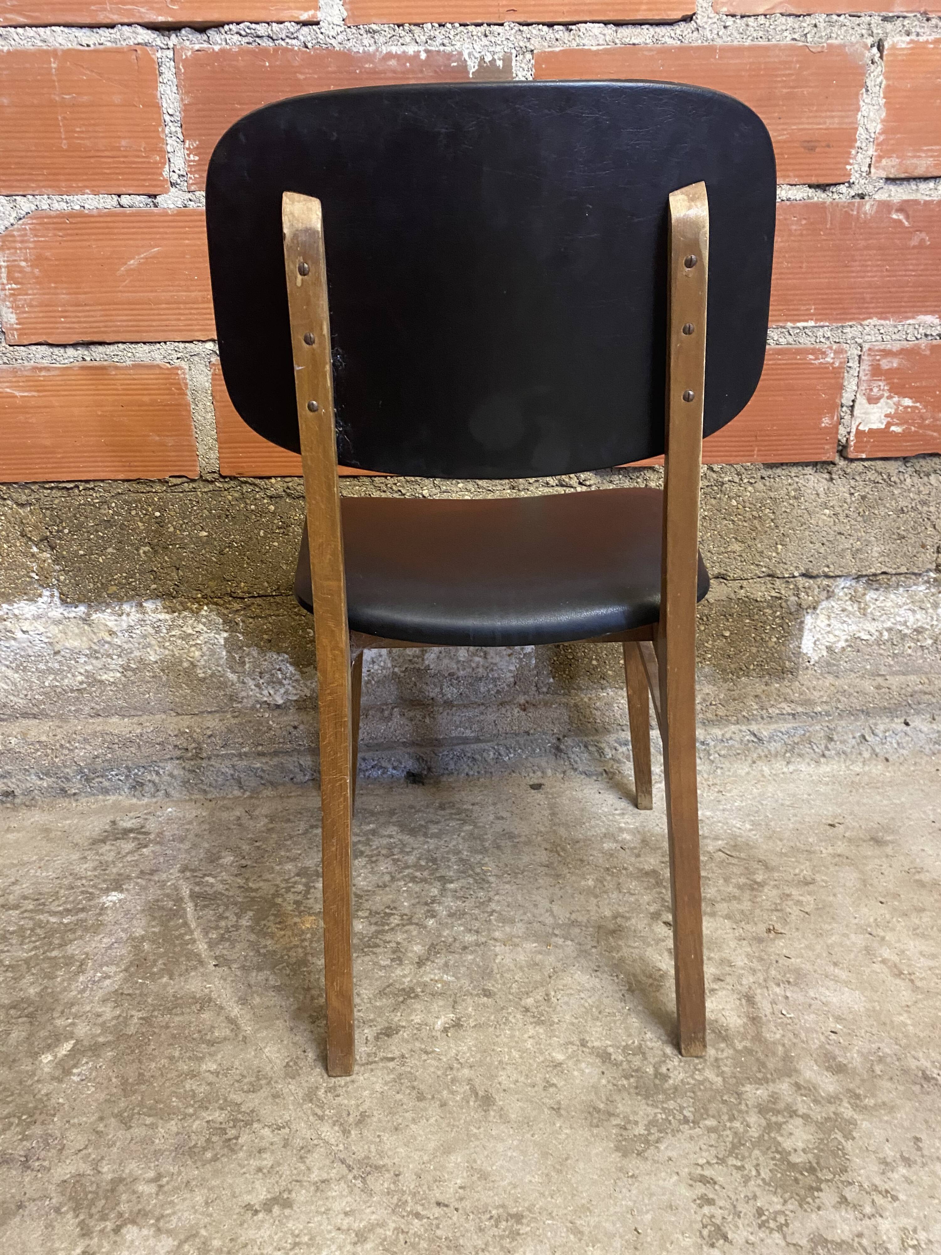 Vintage Scandinavian Chair Beech + Black Skai Seat & Back 60s