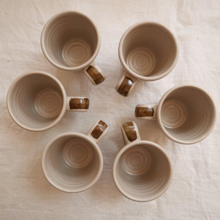 Set of 6 stoneware coffee cups, flower motif