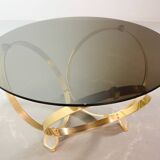 Knut Hesterberg Round Brass Coffee Table with Smoked Glass Top Germany, 70s