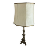 Vintage table lamp in chiselled bronze with a hexagonal shade.
