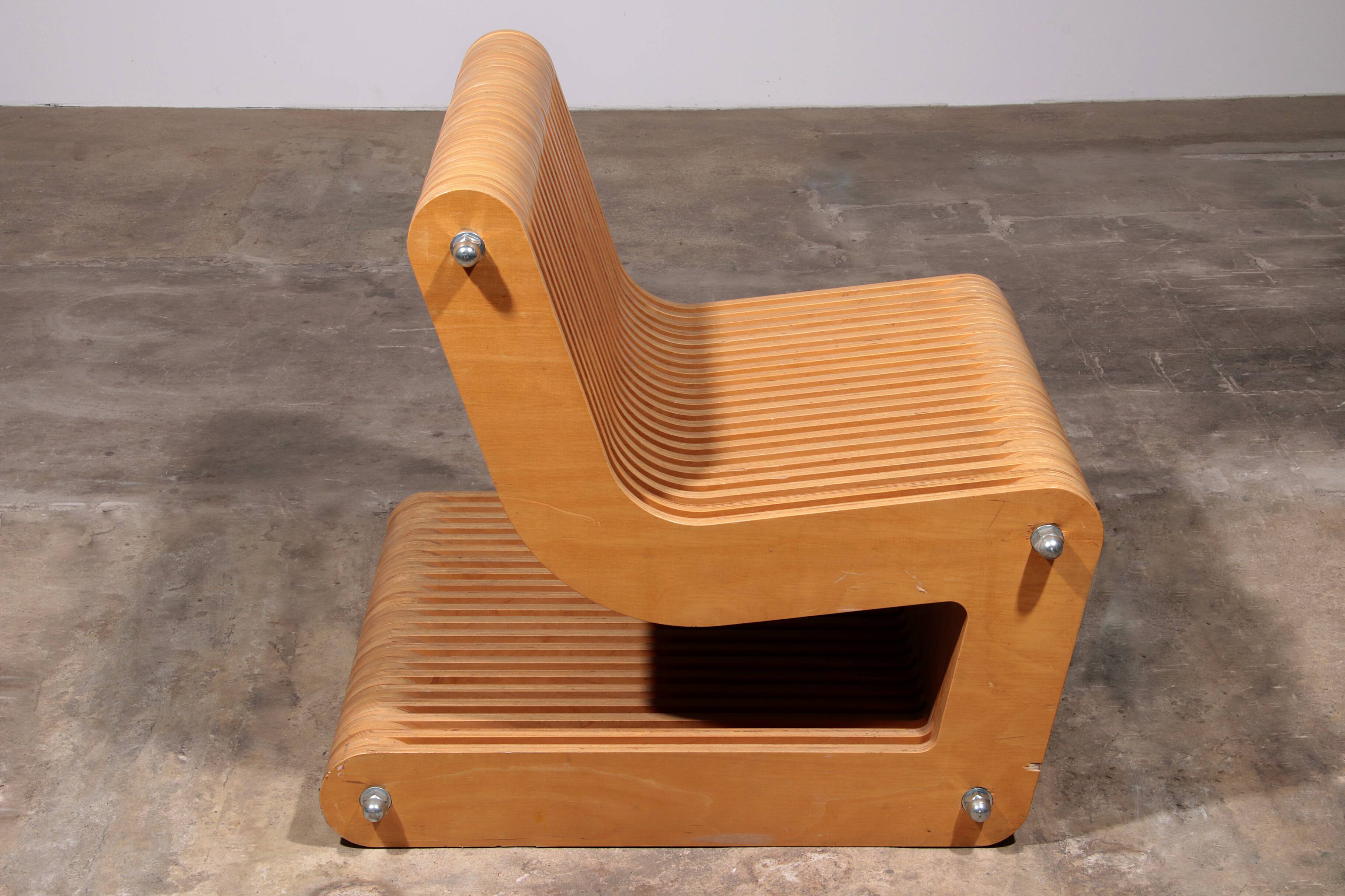 Vintage Beech Plywood Lounge Chair with Bolt Construction