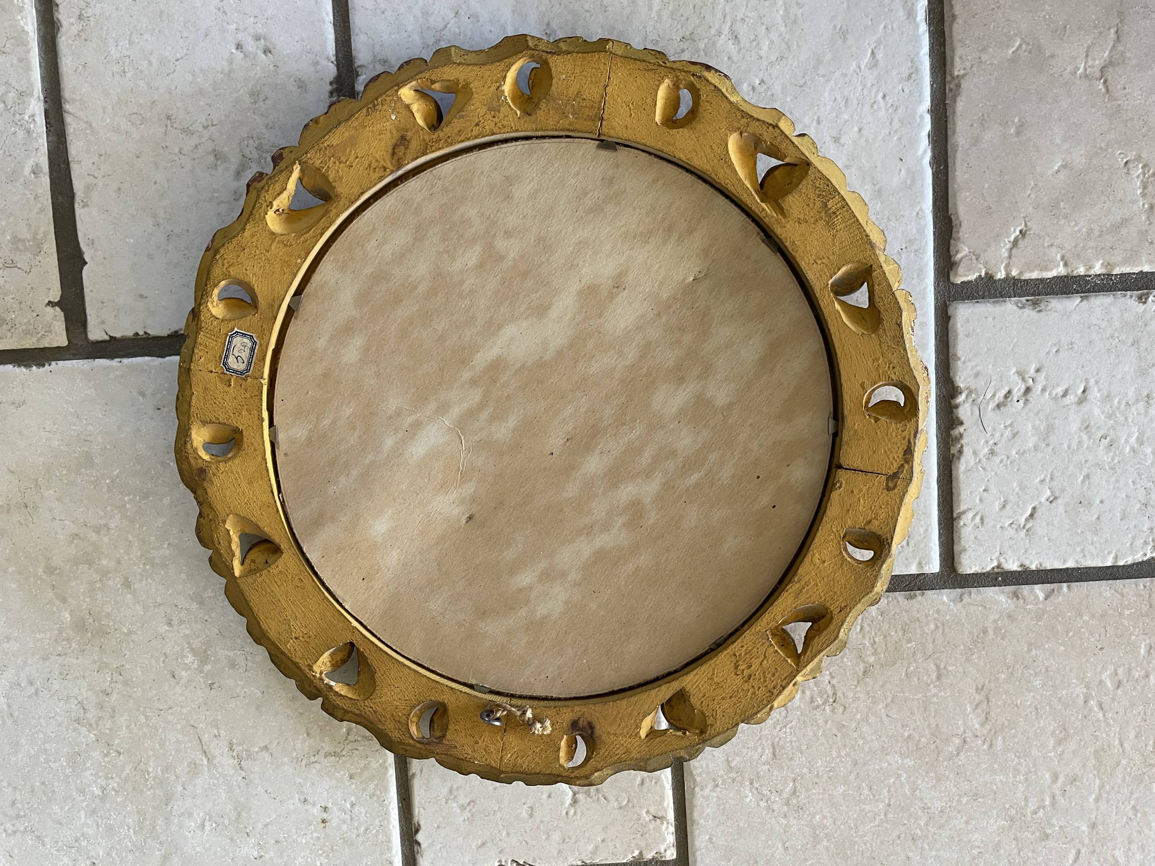 Witch mirror in gilded wood carved 1950 41cm