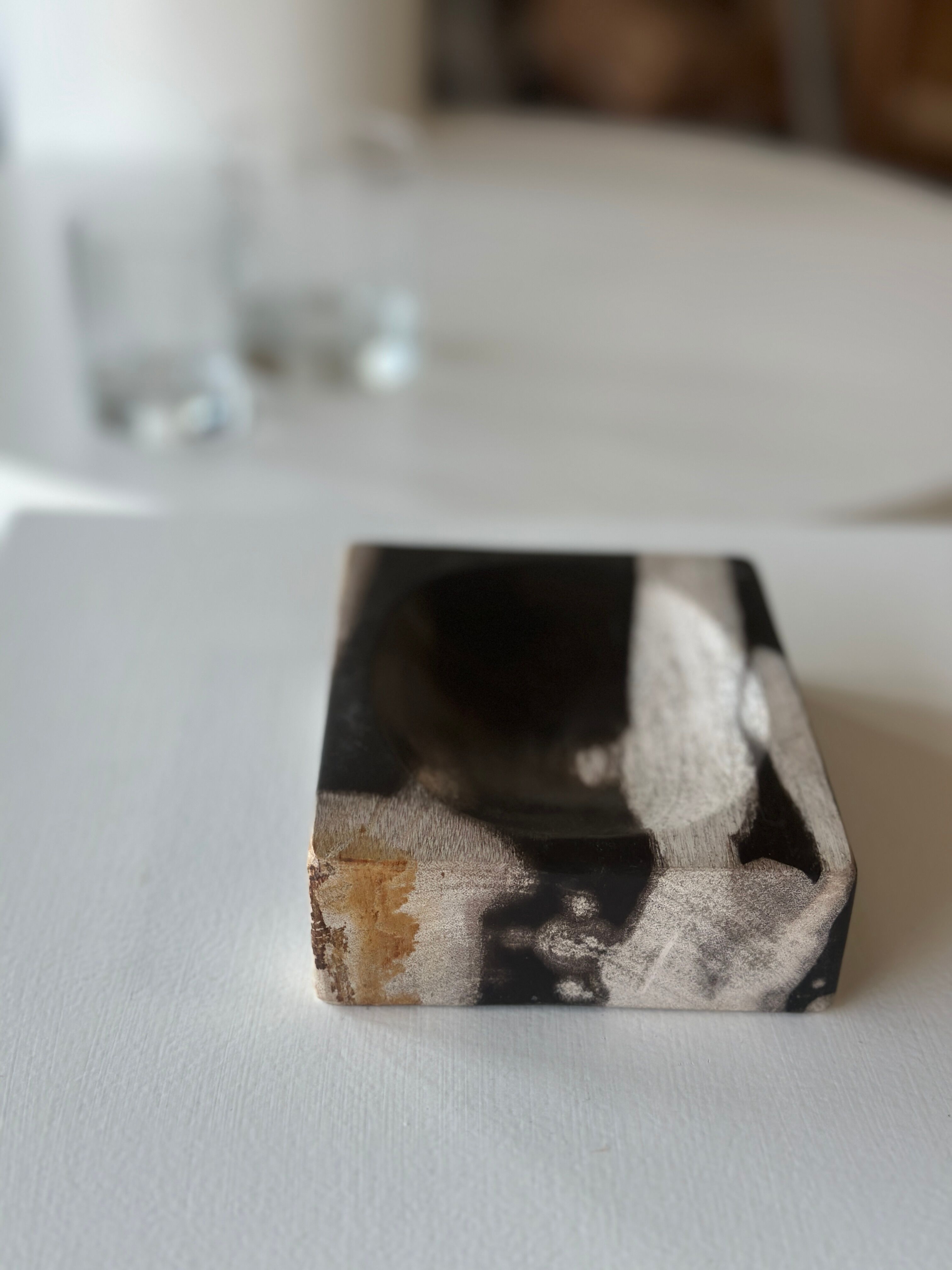 Symmetrical multicolored petrified wood soap dish