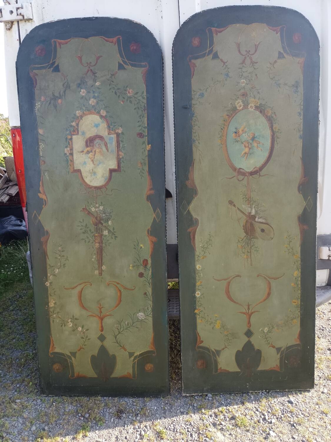 Two painted canvases