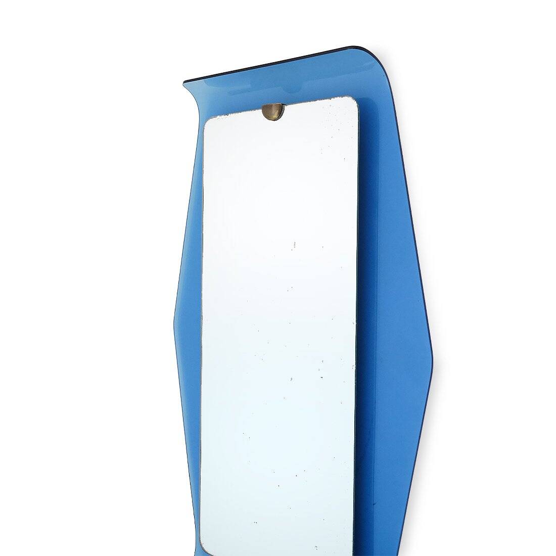 Mirror with blue glass frame by Cristal Art, 1950s