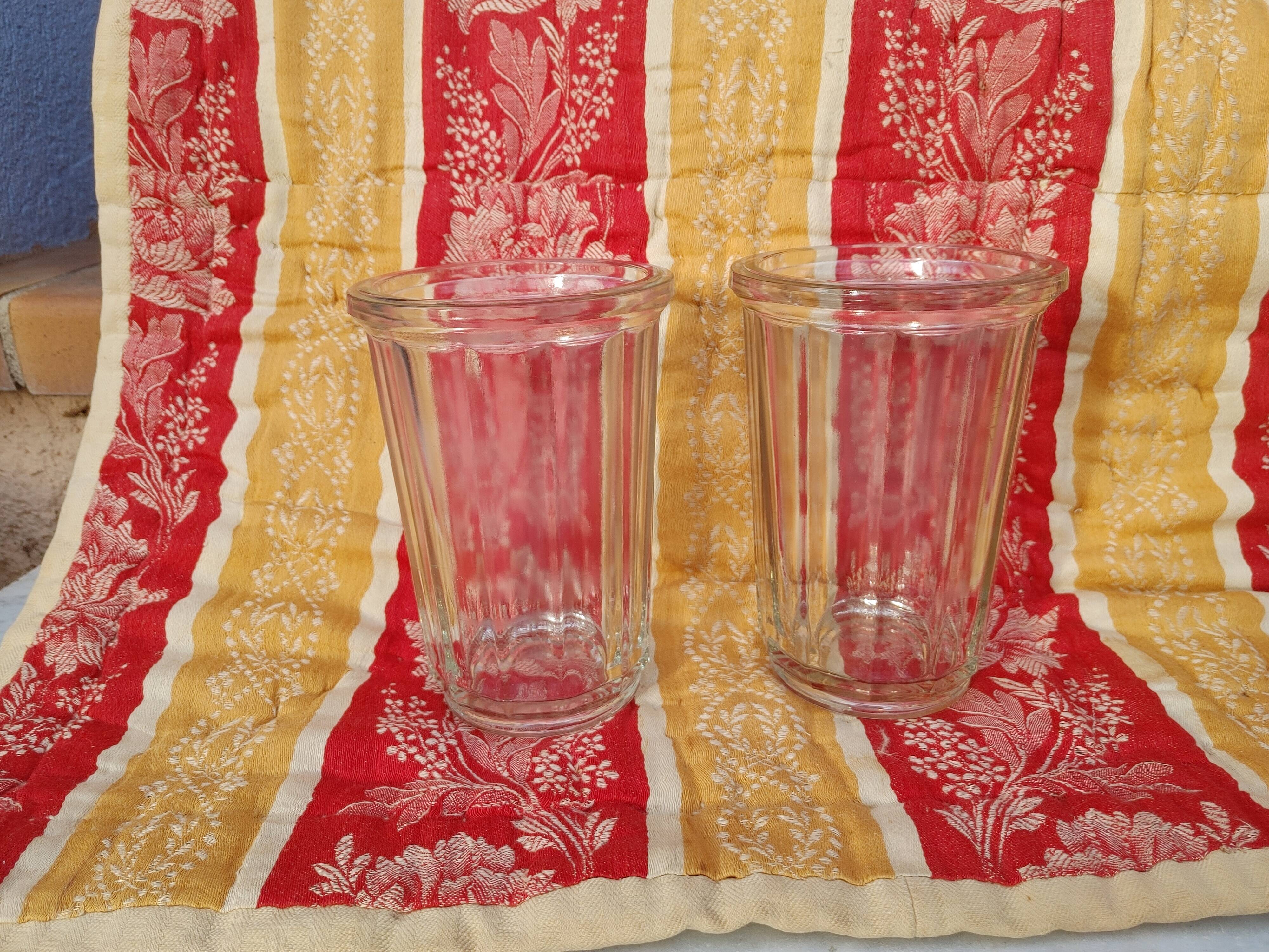 2 antique glass jam jars with ribs