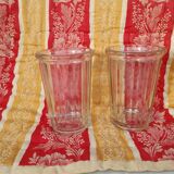 2 antique glass jam jars with ribs