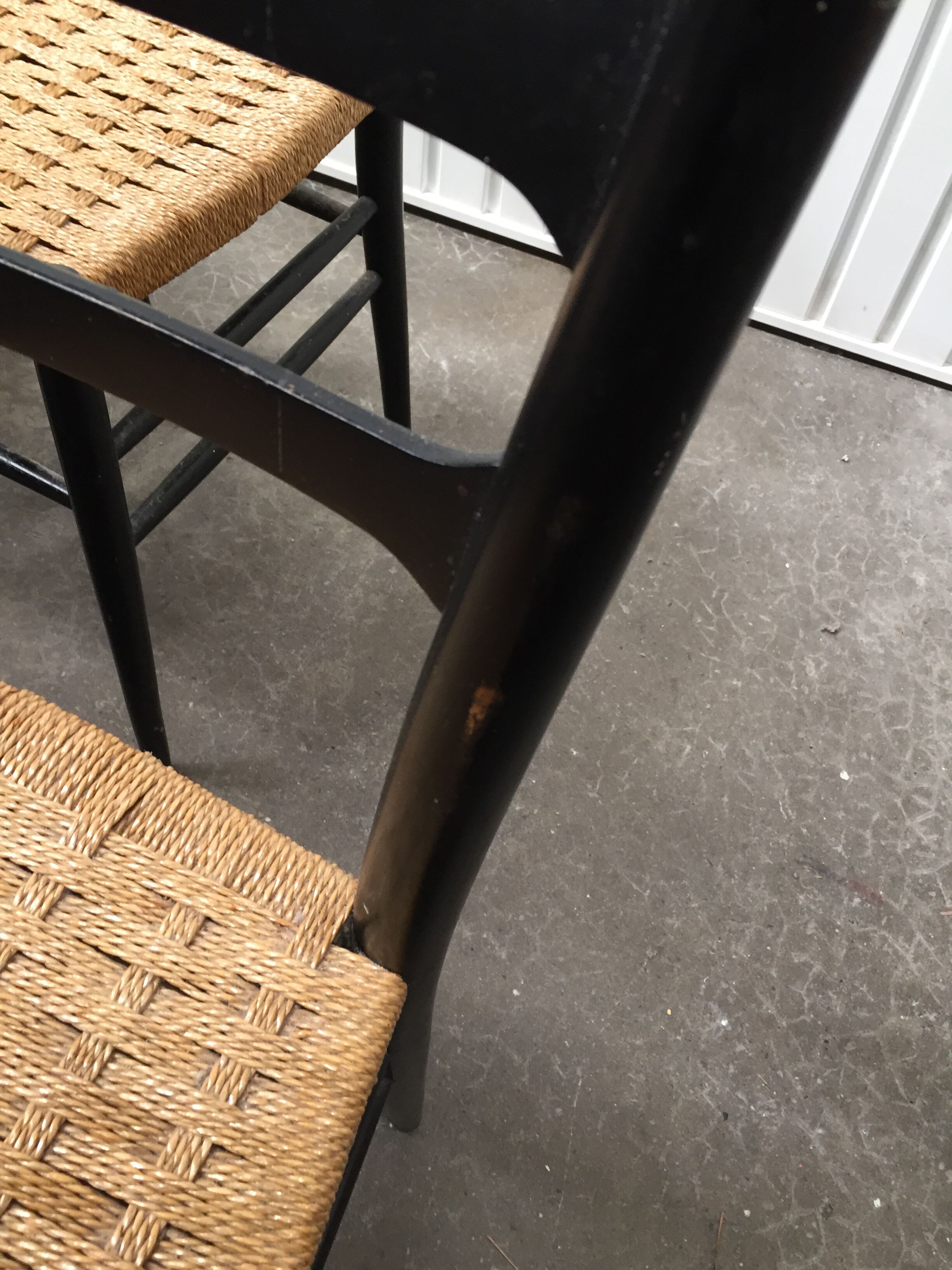 Set of 7 blackened wooden chairs, 1960s vintage