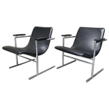 Pair of armchairs " oslo " by rudi verelst for novalux, belgian designer, chrome metal, ca 1970s