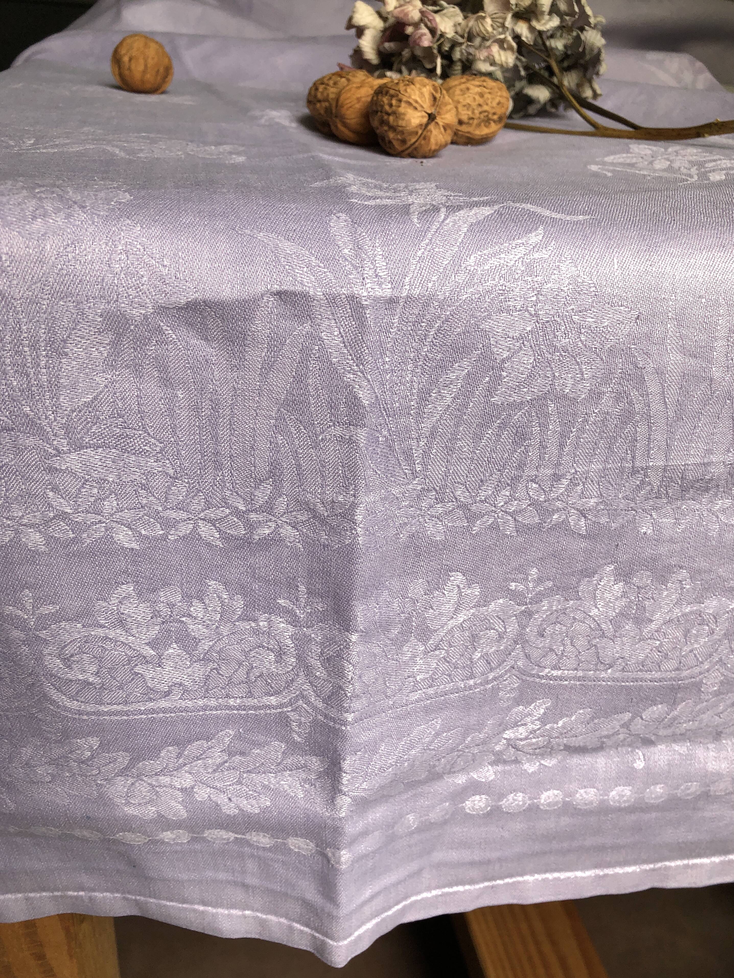 Old linen tablecloth and lilac-tinted silk
