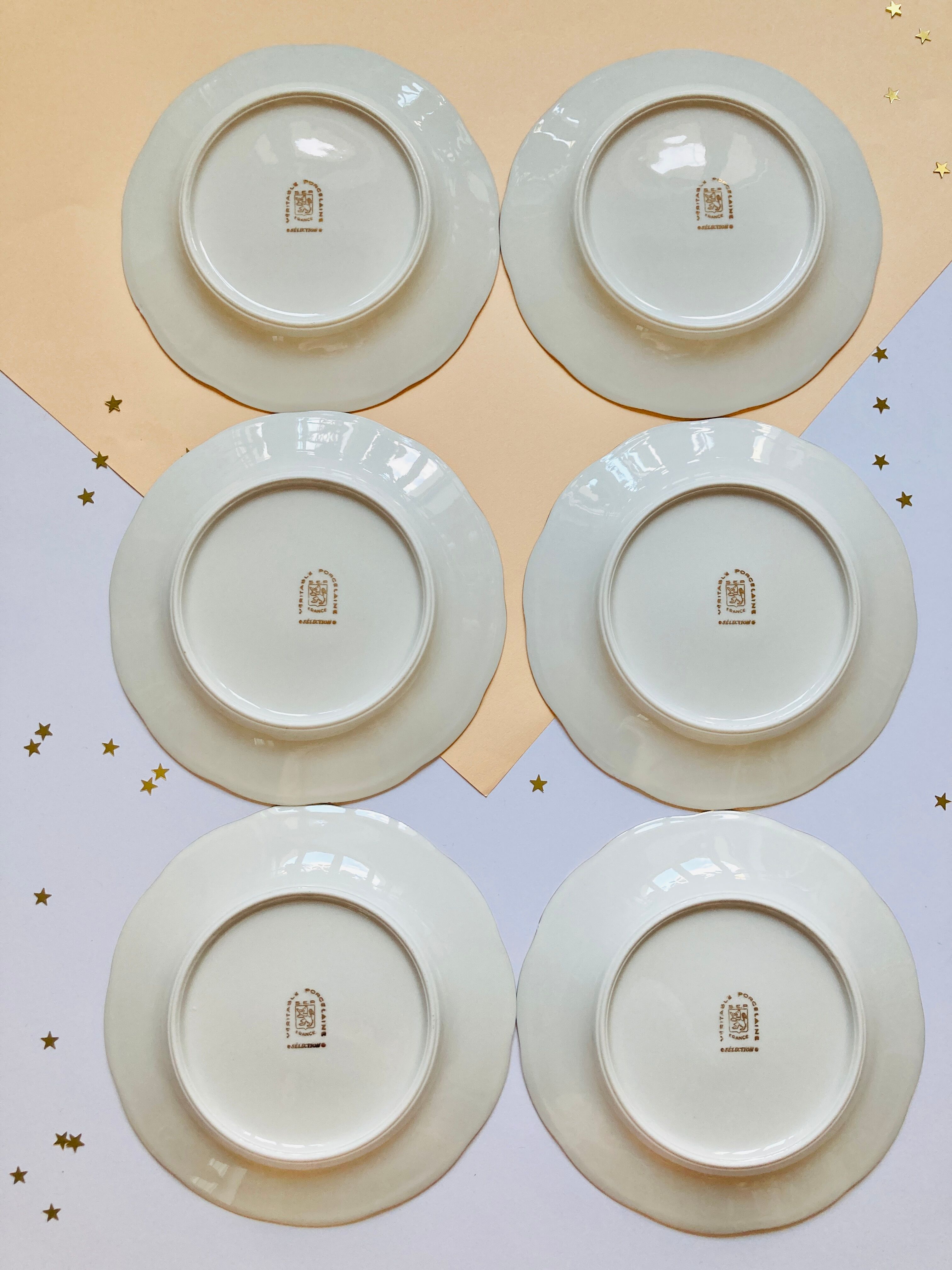 Lot 6 plates - white/golden porcelain