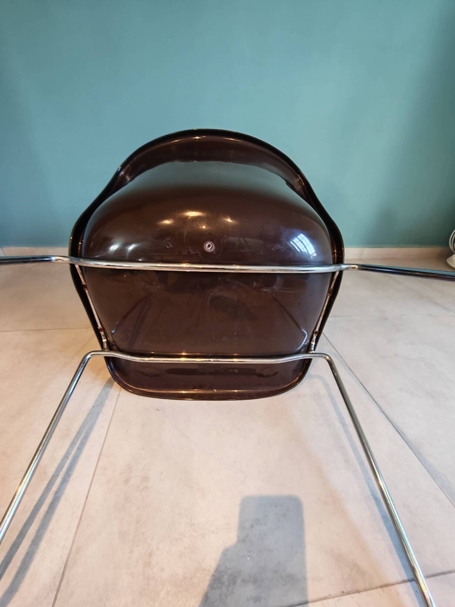 4 Vintage Space Age Chocolate Brown & Chrome Chairs 1970