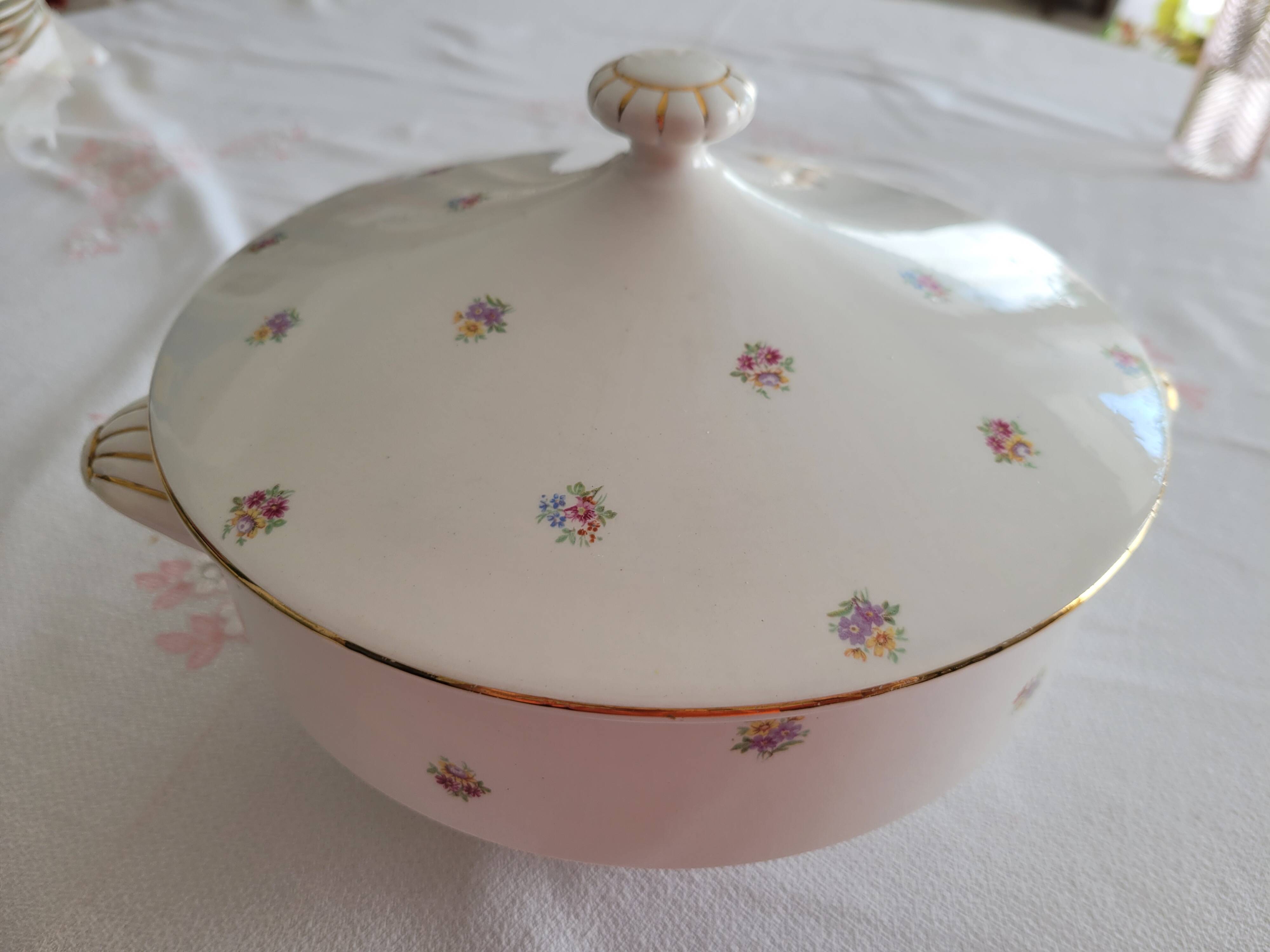 Soup tureen with lid from Digoin Sarreguemines, floral decoration.