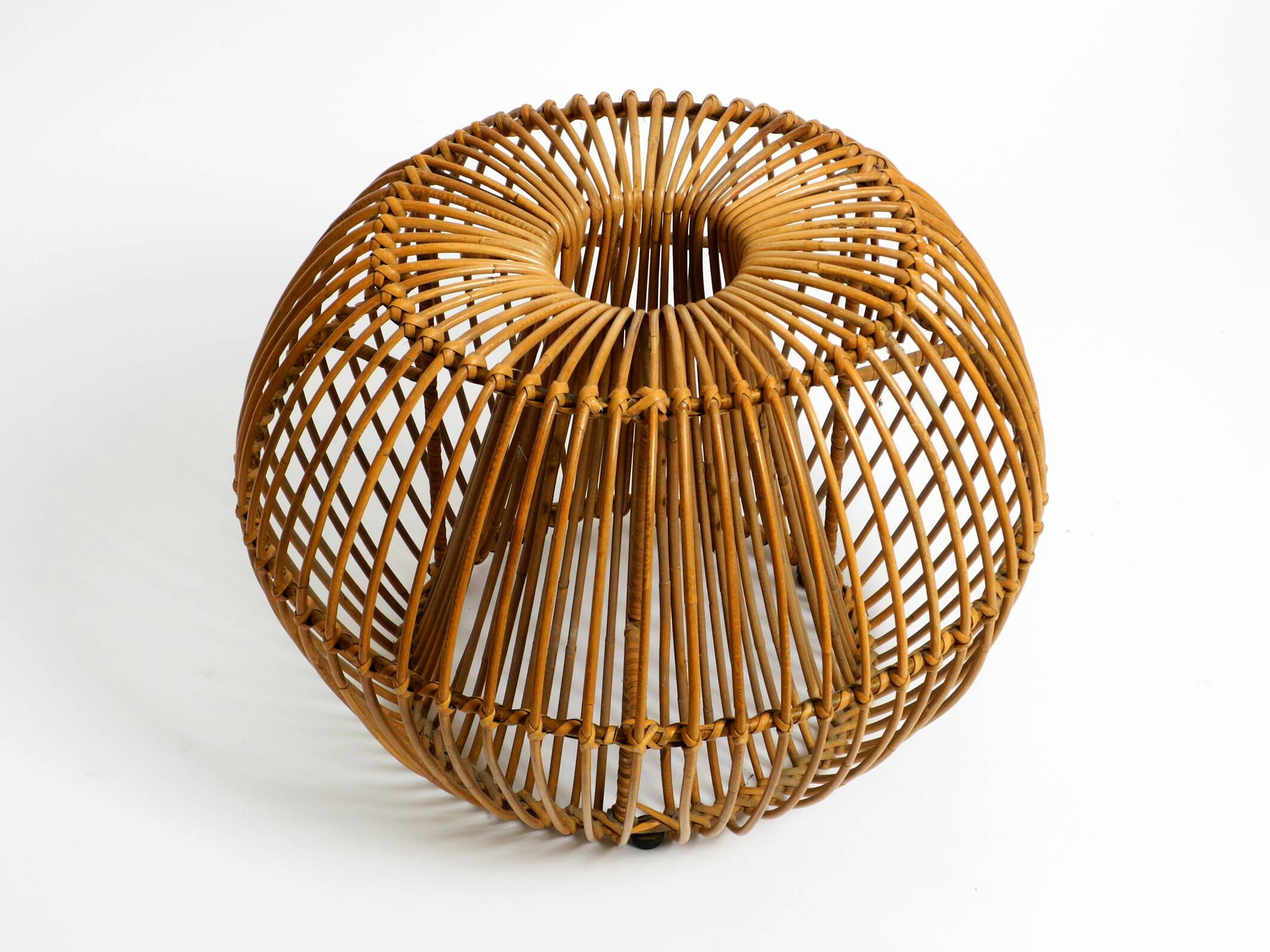 Original 1960s Italian bamboo rattan stool with its original seat cushion