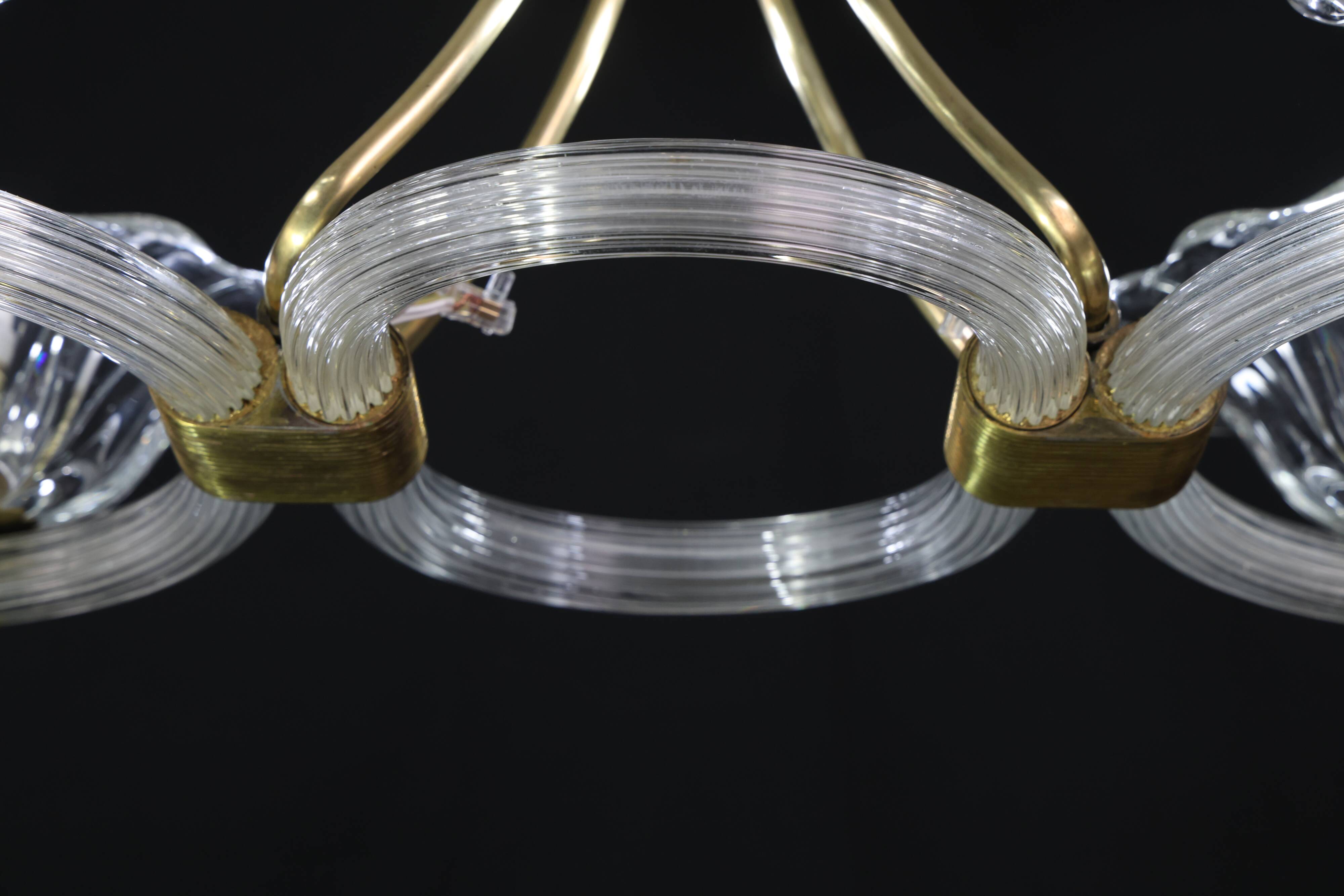Extraordinary Art Deco Murano Glass and Bronze Chandelier by Barovier&Toso, 1950