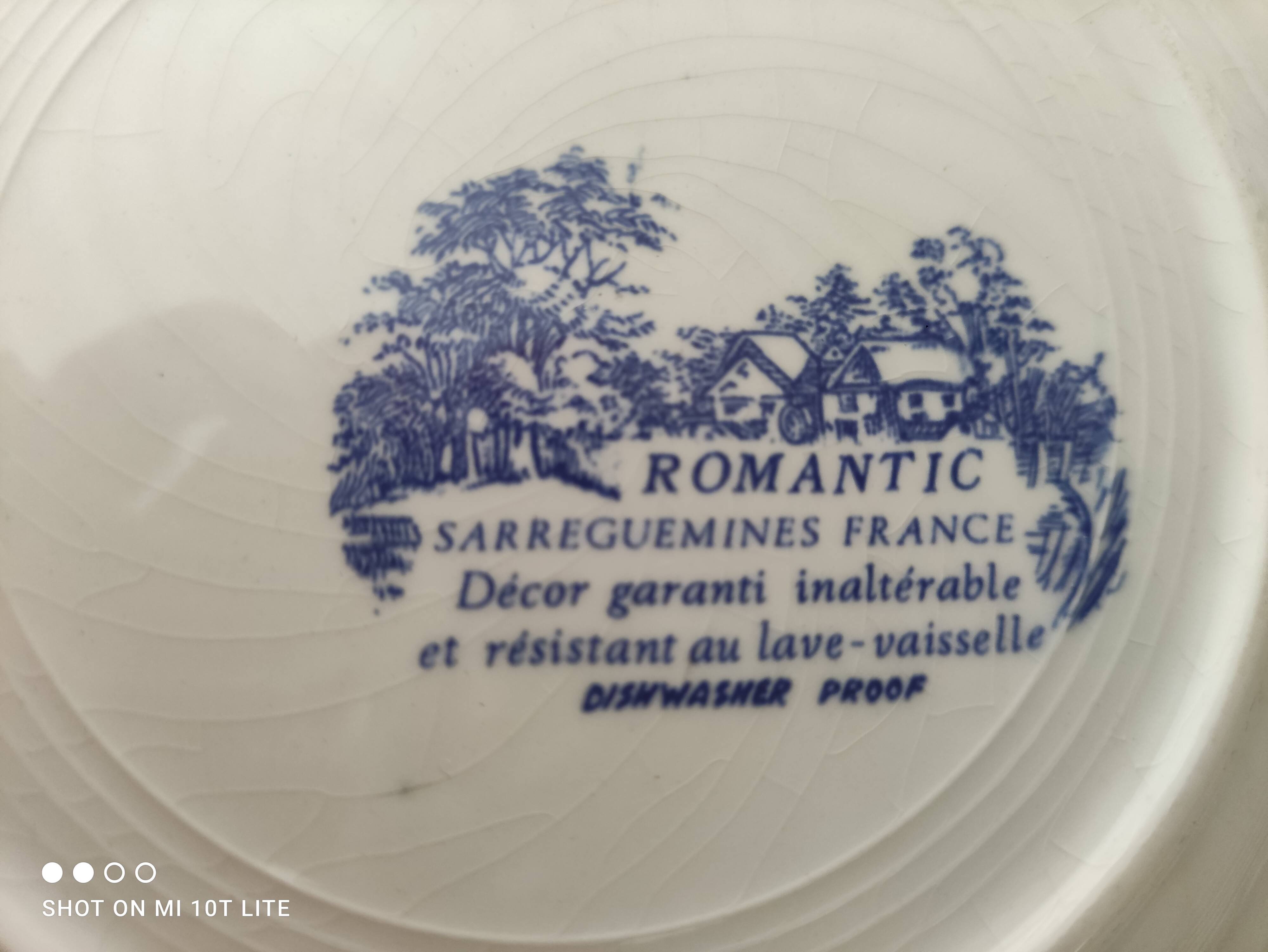 Lot de 5 assiettes creuses Sarreguemines modèle Romantic bleu