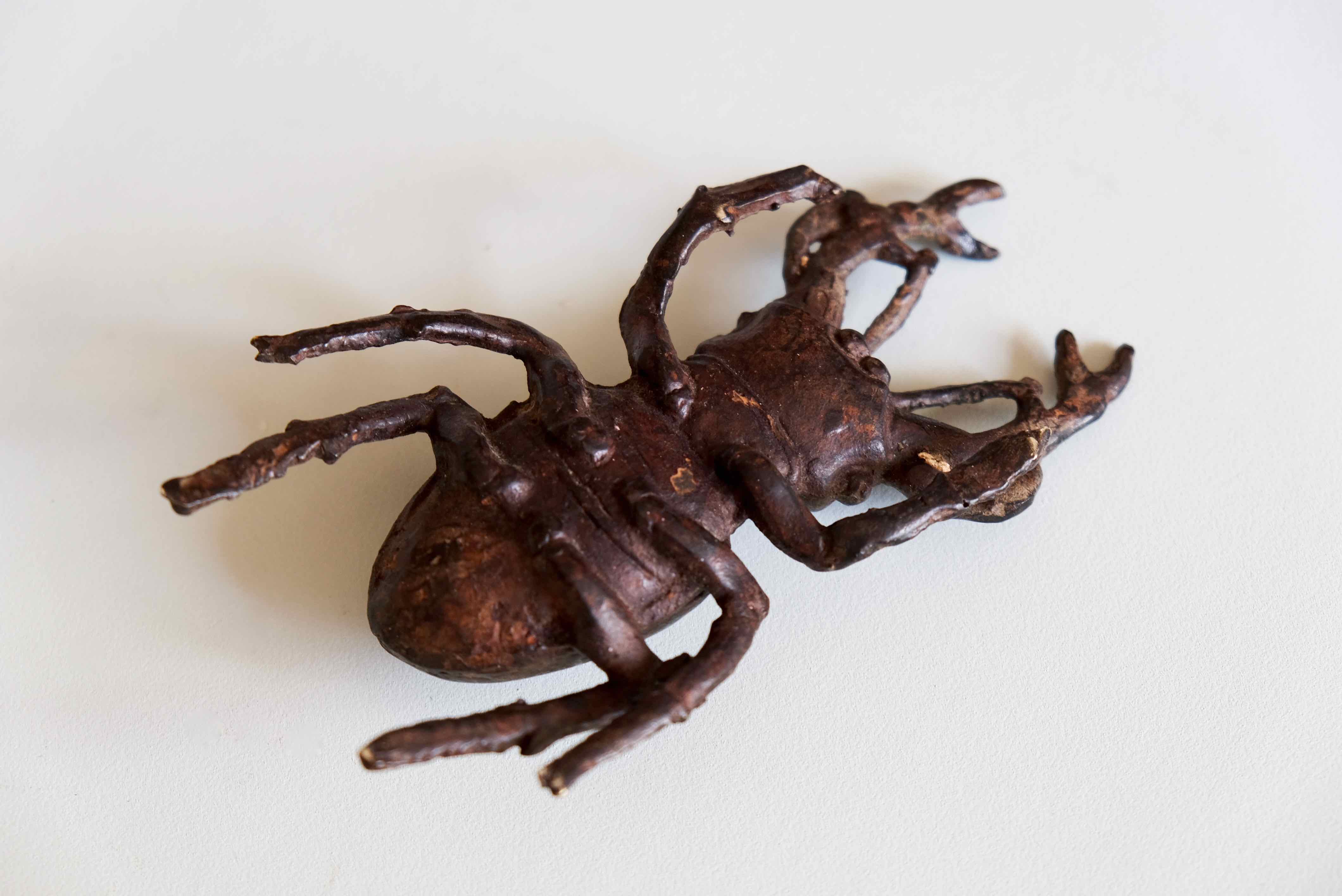 Sculpture / paperweight large deer antique bronze beetle