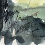 Watercolor & black ink landscape of villecresnes 94 val de marne, pylons, signed suzel calembert