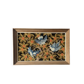 Antique tapestry embroidered with blue birds and flowers - framed tapestry