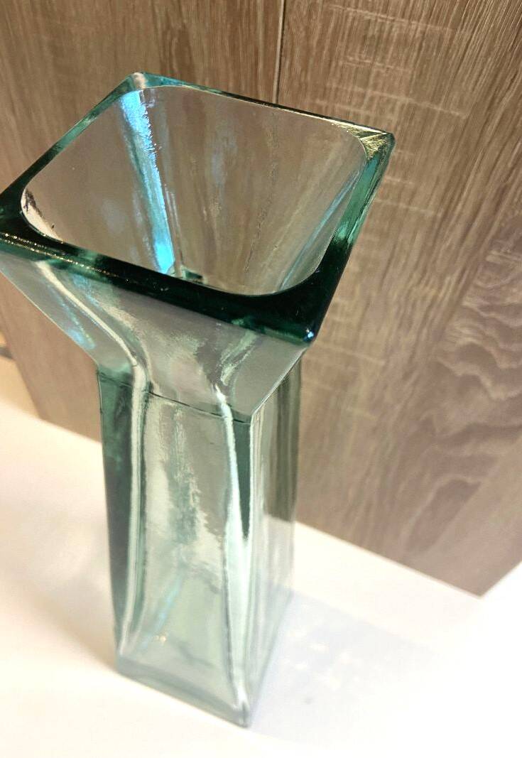 Large Recycled Thick Glass Obelisk Column Vase Art Deco Floral Design