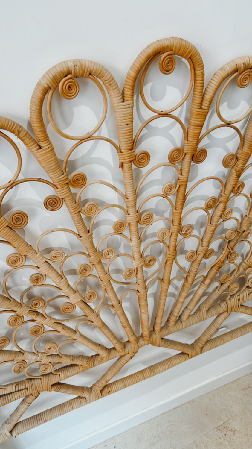Vintage headboard peacock rattan