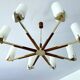 Grande suspension scandinave, teck, laiton et verre