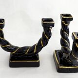 Pair of earthenware braided rope candlesticks