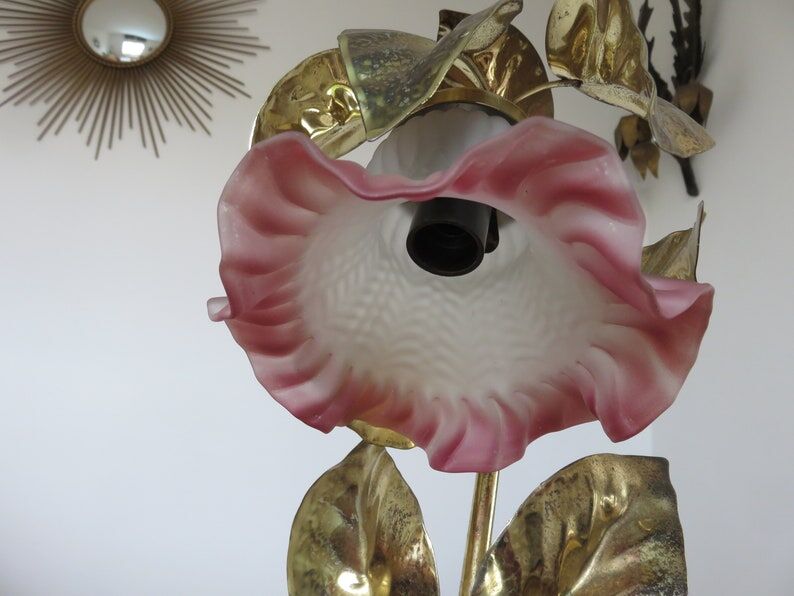 Lamp " flower " in gold metal 70s