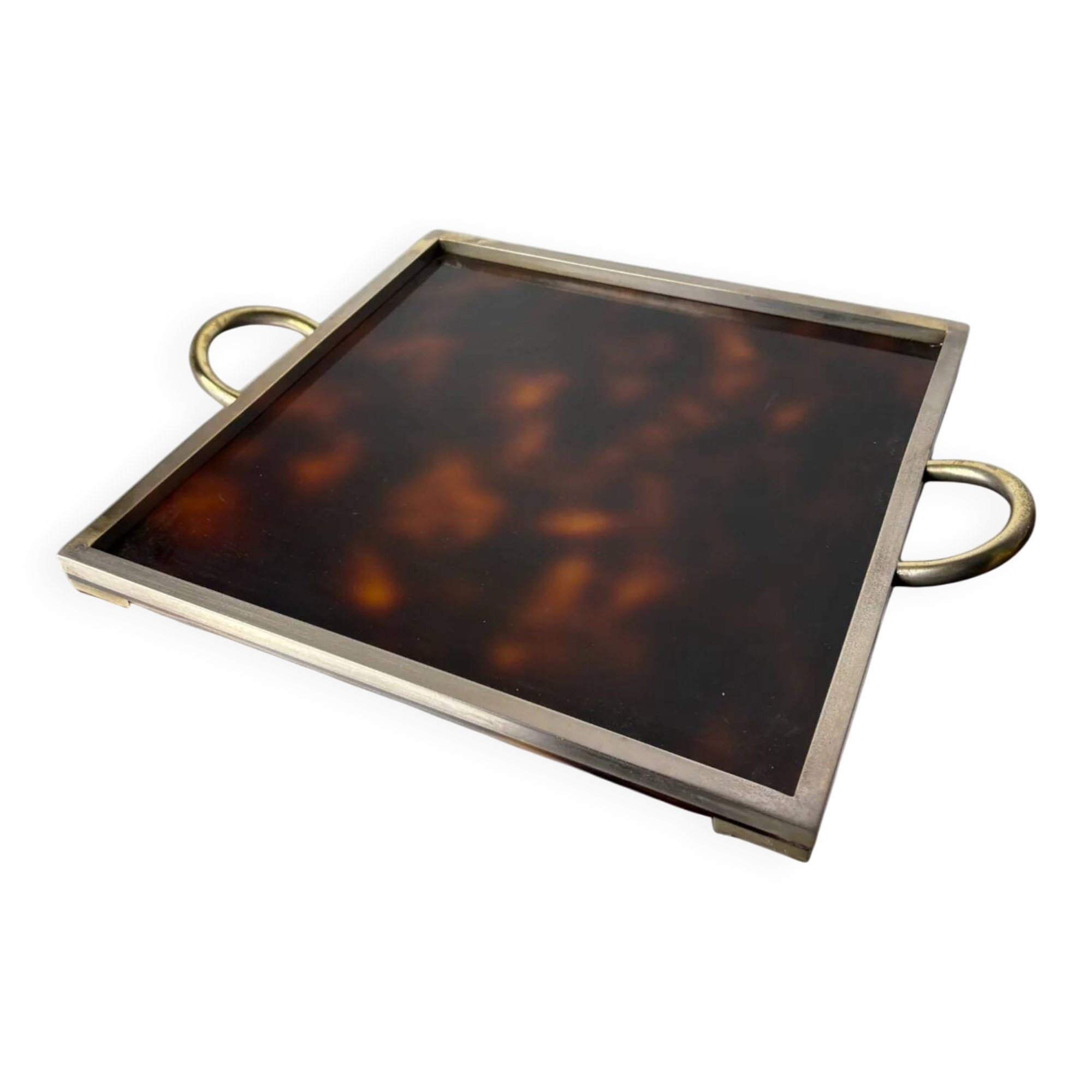 Faux tortoise shell & brass Dior style tray, Italy, 1970s