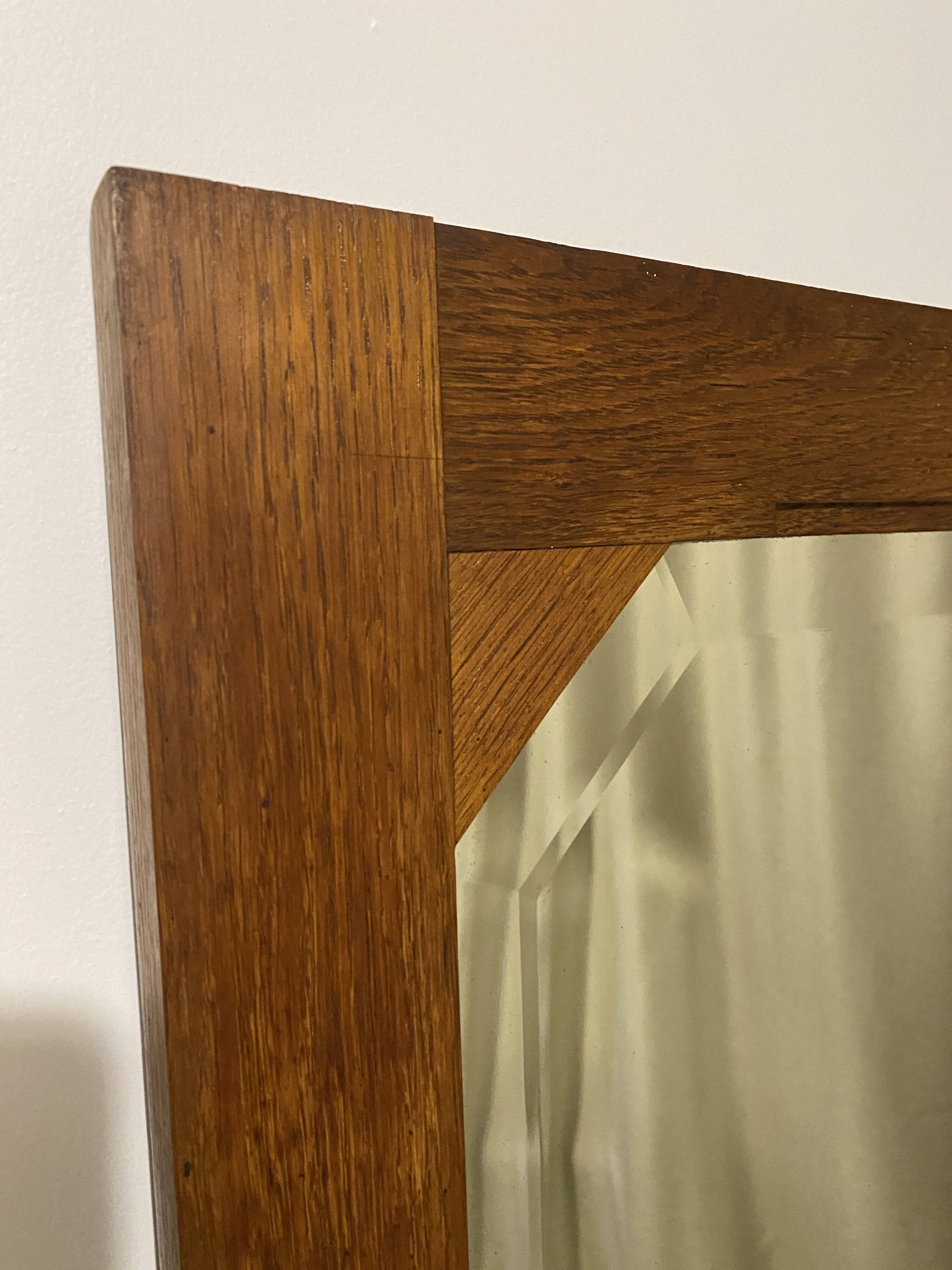 Large vintage Art Deco bizote mirror to place or hang, solid wood frame