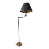 Brass reading floor lamp, adjustable arm, vintage anthracite shade.