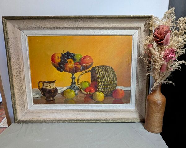 Ancien tableau nature morte fruit coupe Panier HST cadre Montparnasse