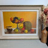 Old still life painting fruit bowl basket HST Montparnasse frame