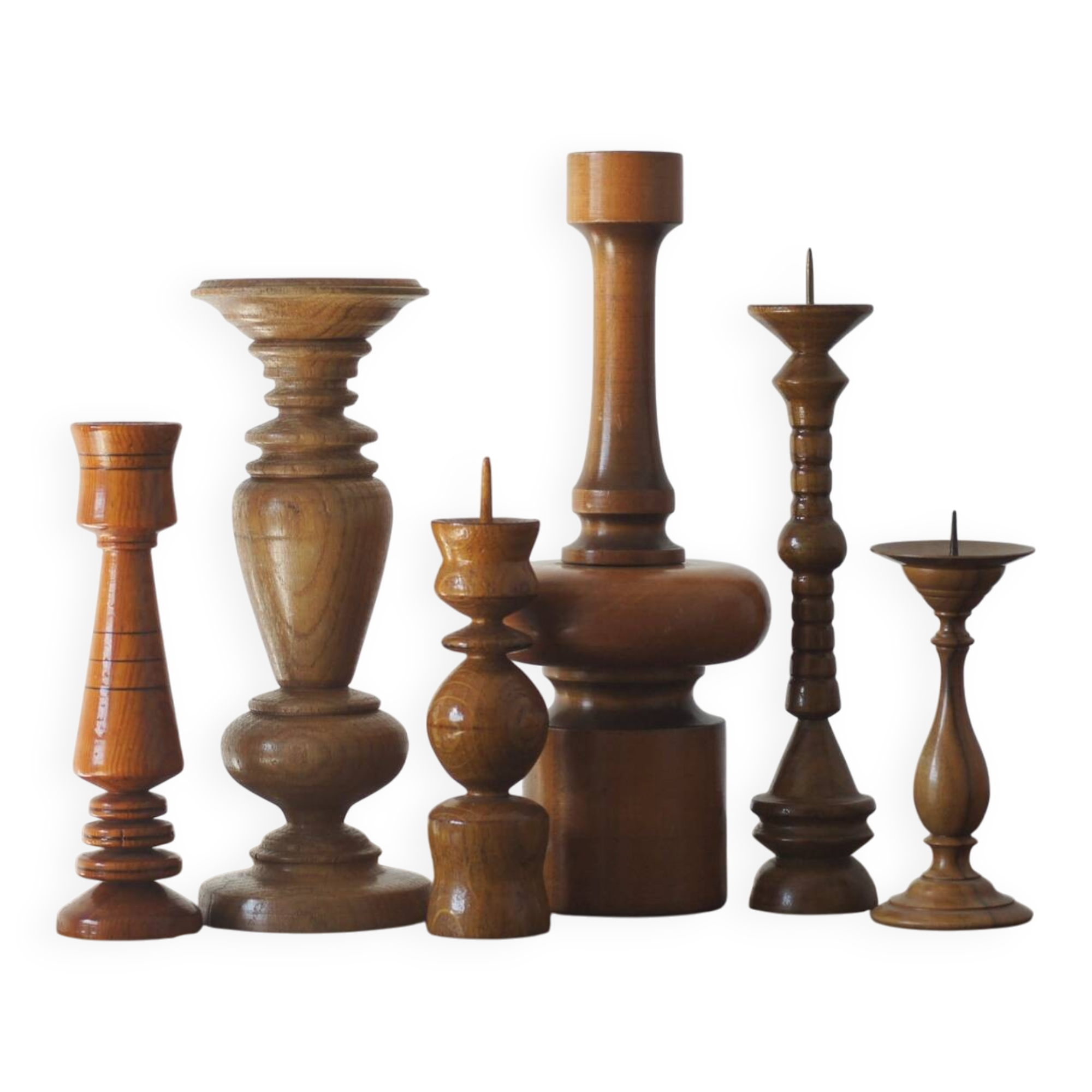 Scandinavian Wooden Candleholders, Set of 6