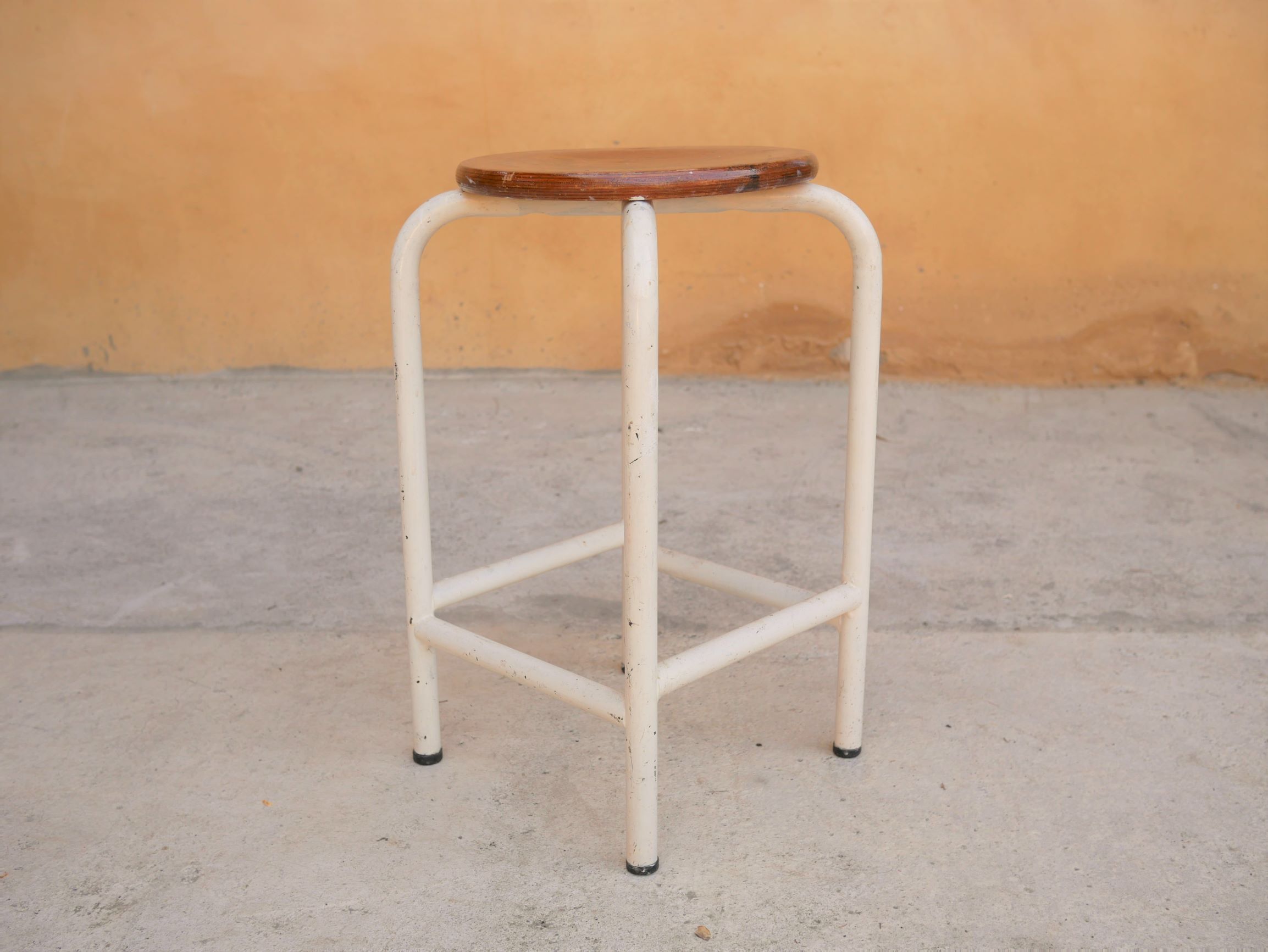Vintage metal and wood workshop stool