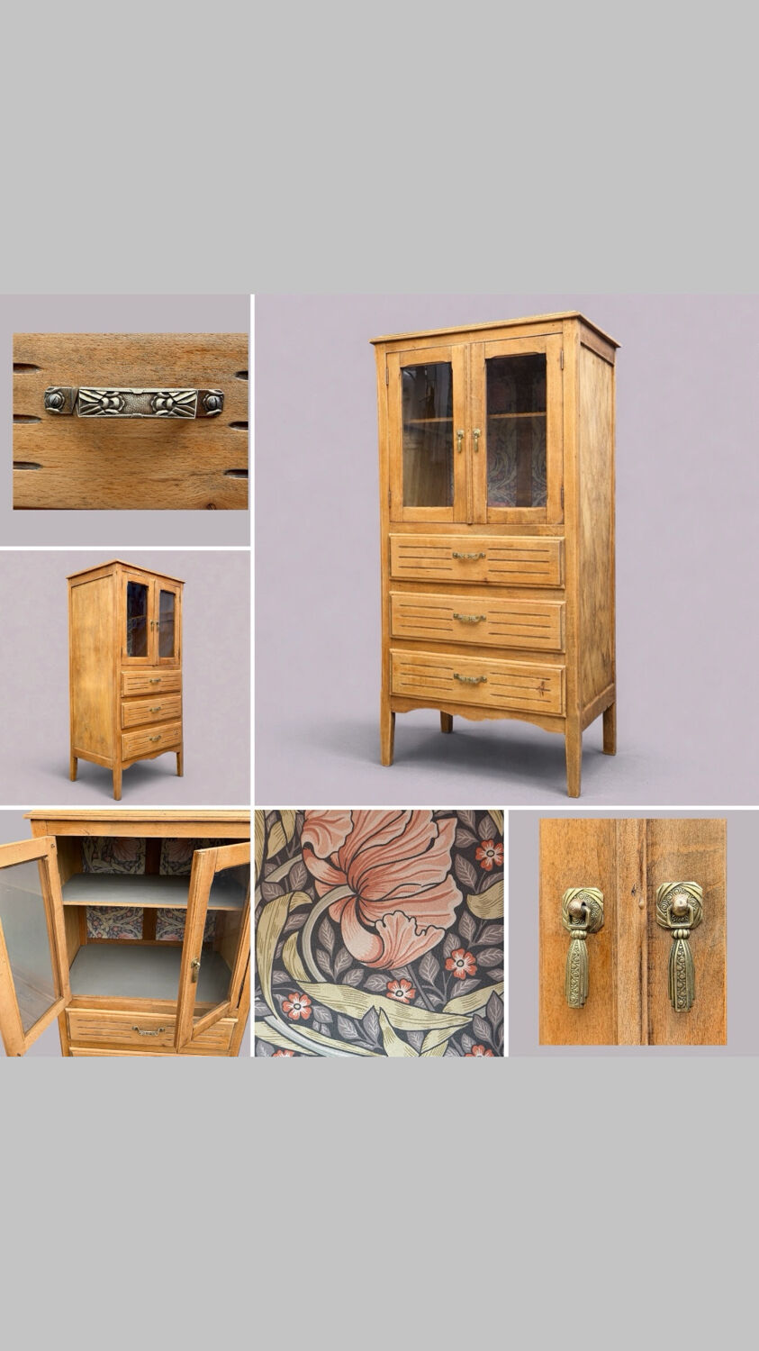 Art Deco glass-fronted Parisian buffet in raw wood