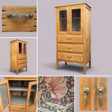 Art Deco glass-fronted Parisian buffet in raw wood