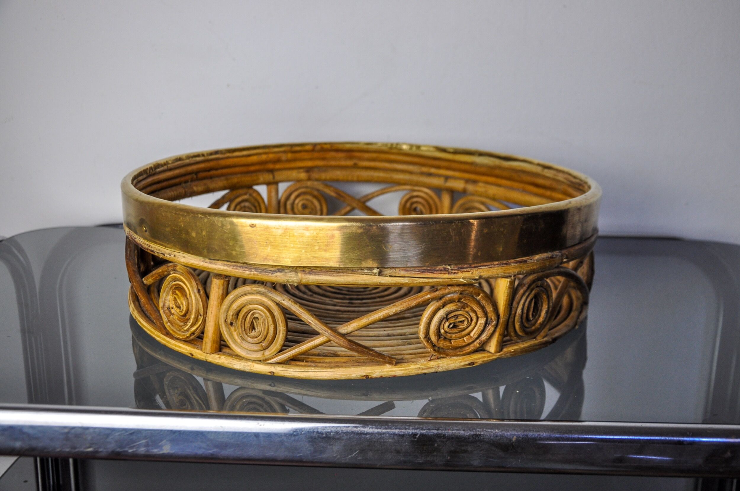 Rattan and brass centerpiece, Italy, 1970